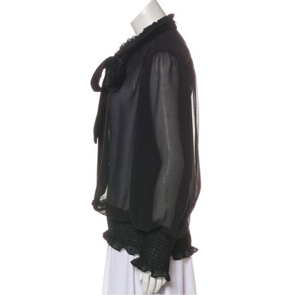 Elegant Misa Los Angeles Roial Top - Black Chiffon Blouse Tie Sash Velvet Large - Picture 4 of 9